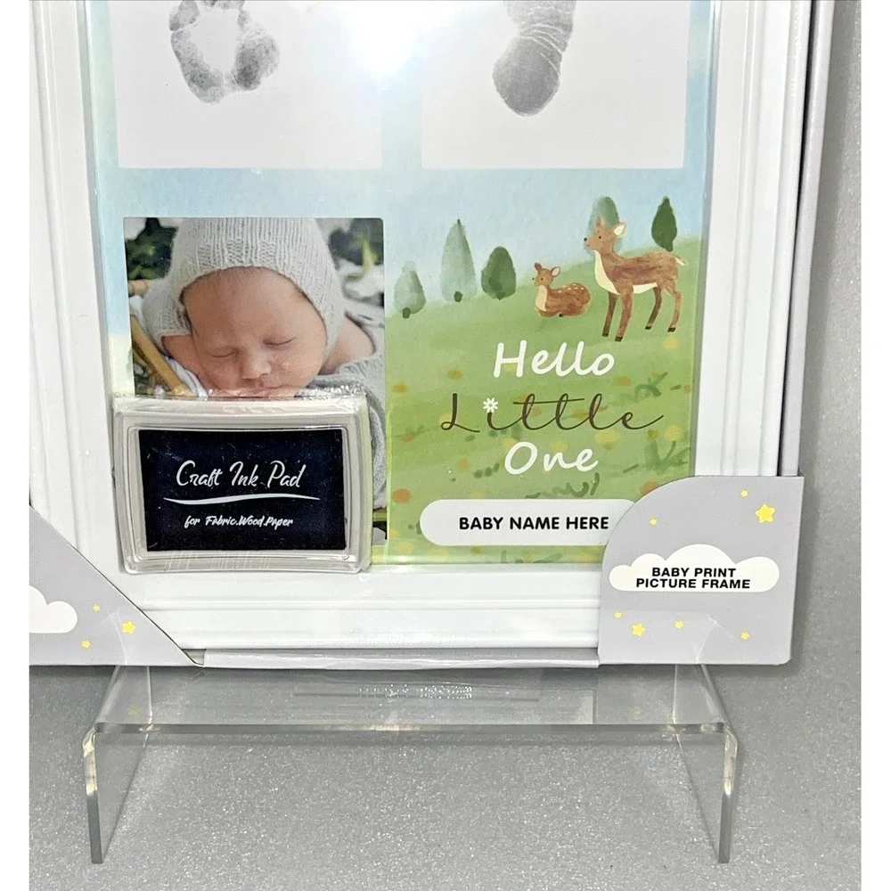Moon and Stars Baby Print Picture Frame w/ Ink Pad for Handprint & Footprint NEW